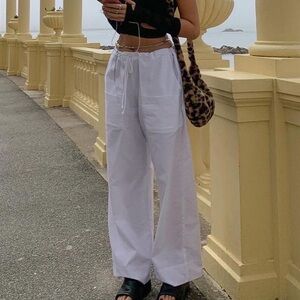 White local European wide leg parachute pants in XS/S